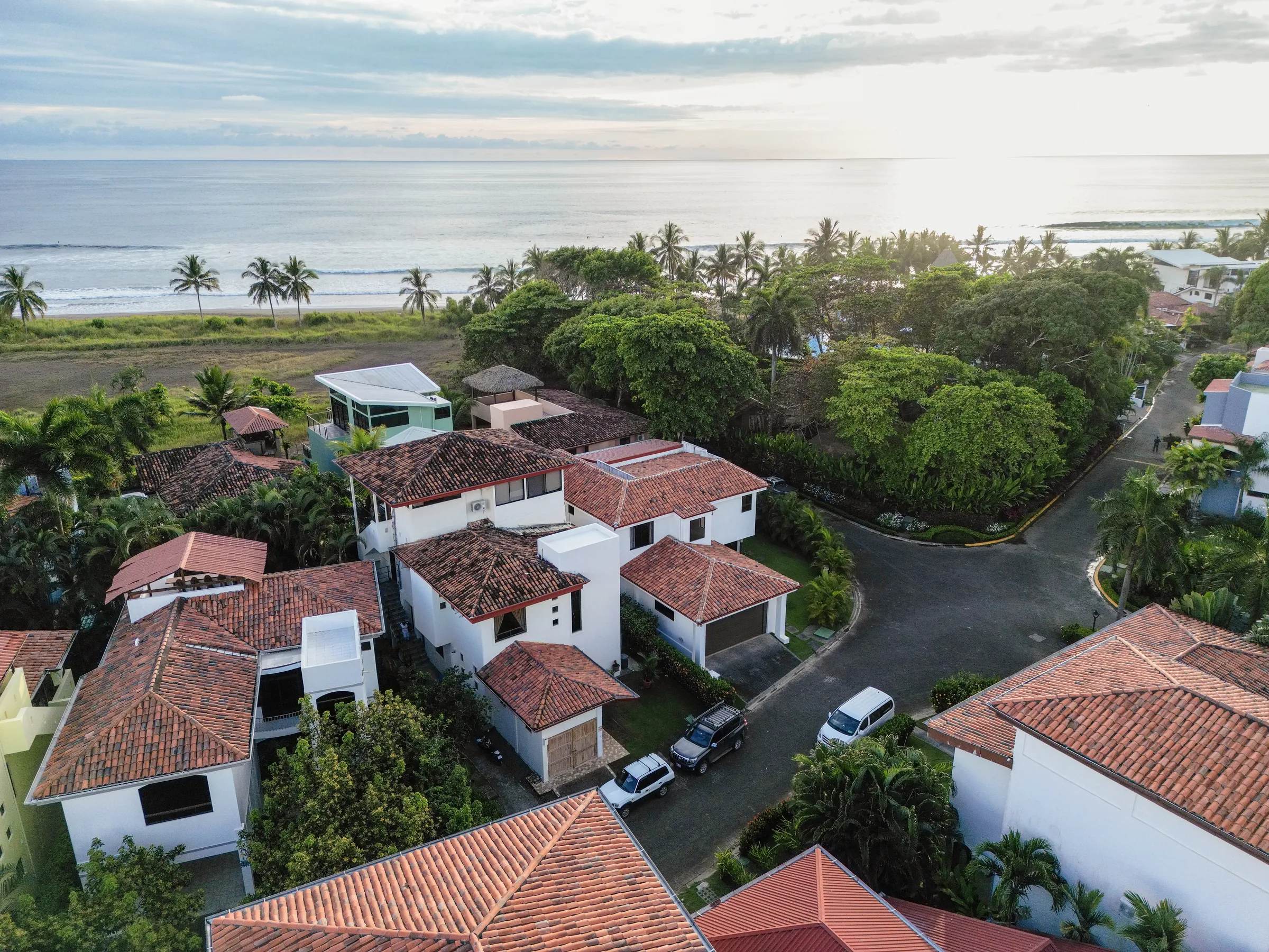 Aerial view of the Pacific coastline at Playa Hermosa, Costa Rica